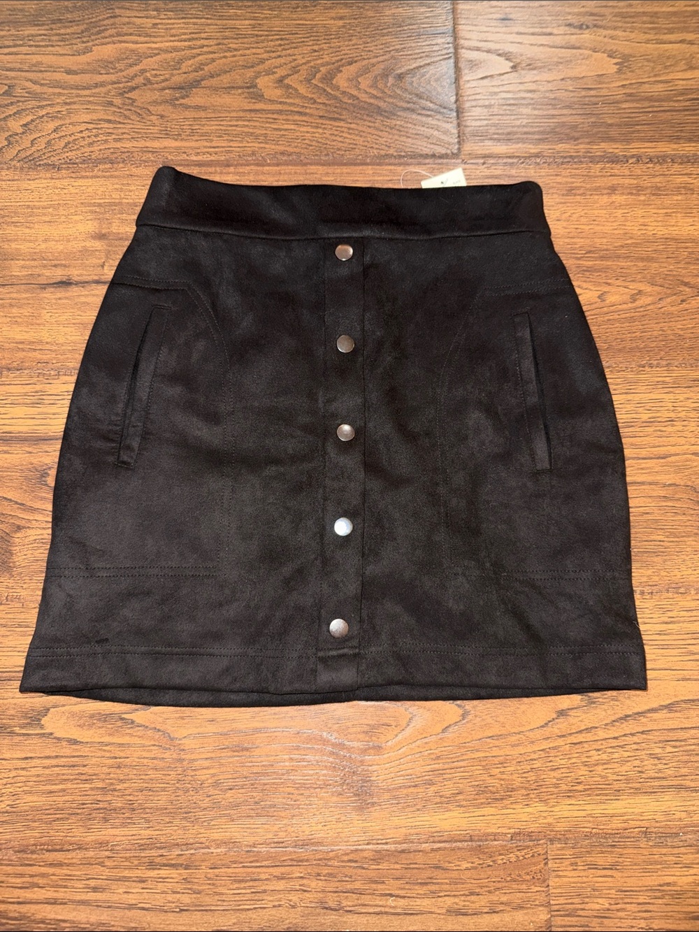 Black Button-Front Suede-Look Mini Skirt